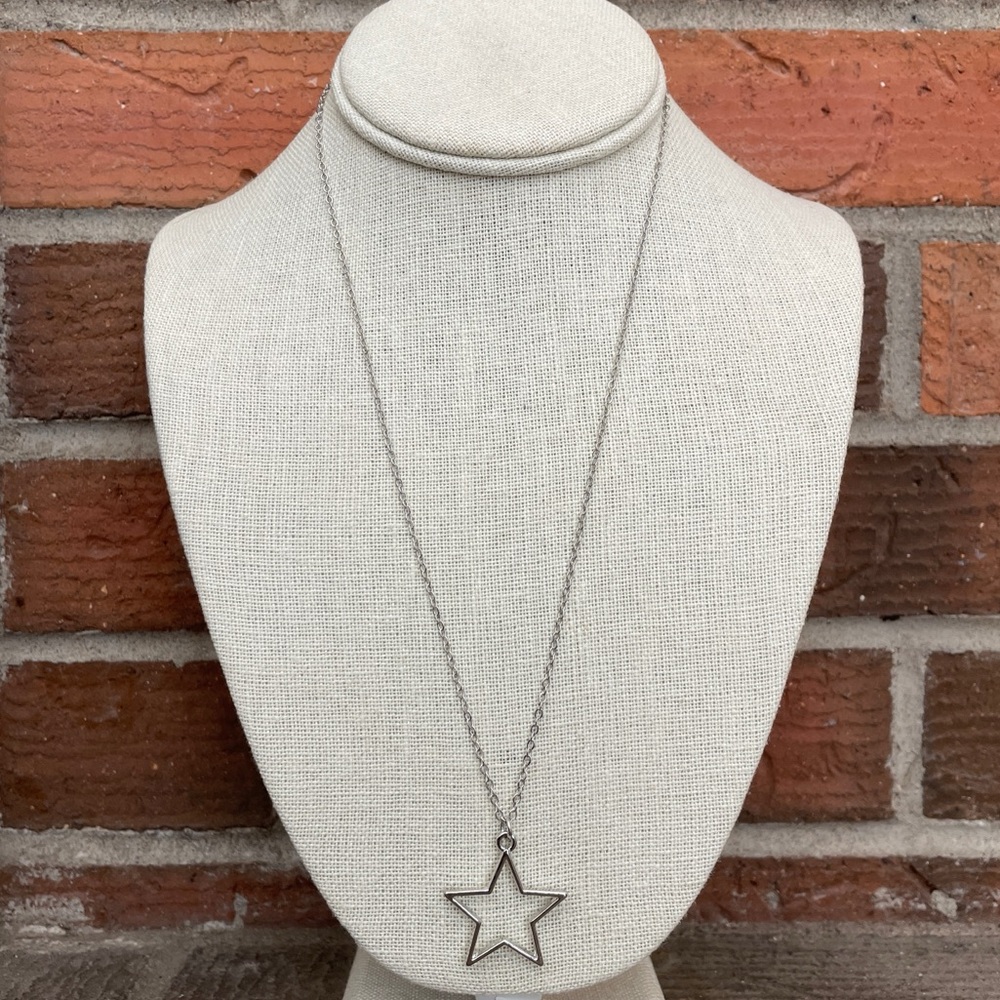 Layered Star Necklace Set with White Faux Pearl & Silver Beads - Picture 4 of 4